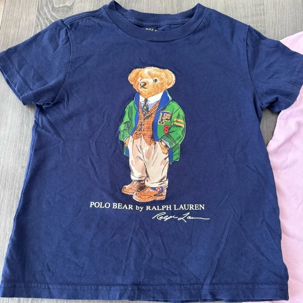 Polo Ralph Lauren girls bear logo blue pink Tshirt bundle set lot size 6